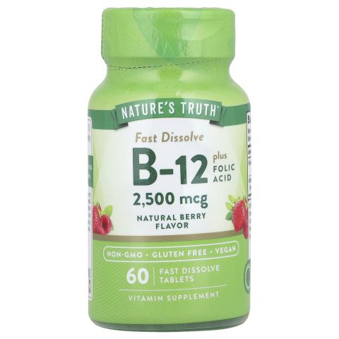 فيتامين ب12 مع حمض الفوليك 2500 مكجم ناتشرز تروث 60 قرص سريع الذوبان | Vitamin B12 + Folic Acid 2500 mcg Nature’s Truth 60 Fast Dissolve Tablets