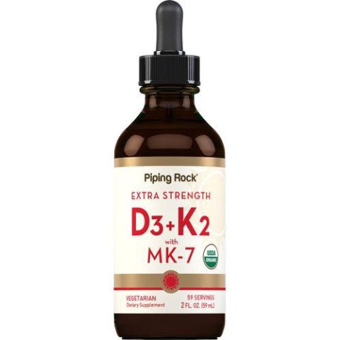 فيتامين د3 + ك2 سائل عضوي سريع الامتصاص بايبنج روك 59 مل | Organic Liquid Vitamin D3 + K2 Piping Rock 59 mL